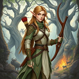 A detailed illustration of a female elf adventurer setting out on an epic quest