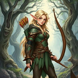 A detailed illustration of a female elf adventurer setting out on an epic quest