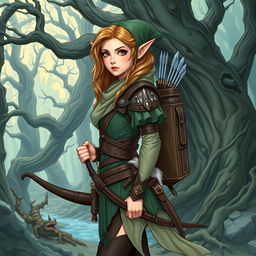 A detailed illustration of a female elf adventurer setting out on an epic quest