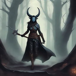 A captivating illustration of a female Tiefling adventurer embarking on a quest