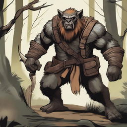 A detailed illustration of a bugbear adventurer embarking on a daring quest