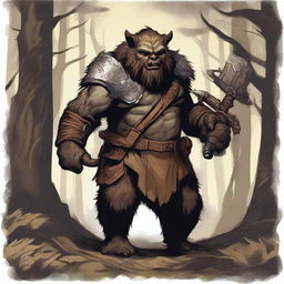 A detailed illustration of a bugbear adventurer embarking on a daring quest