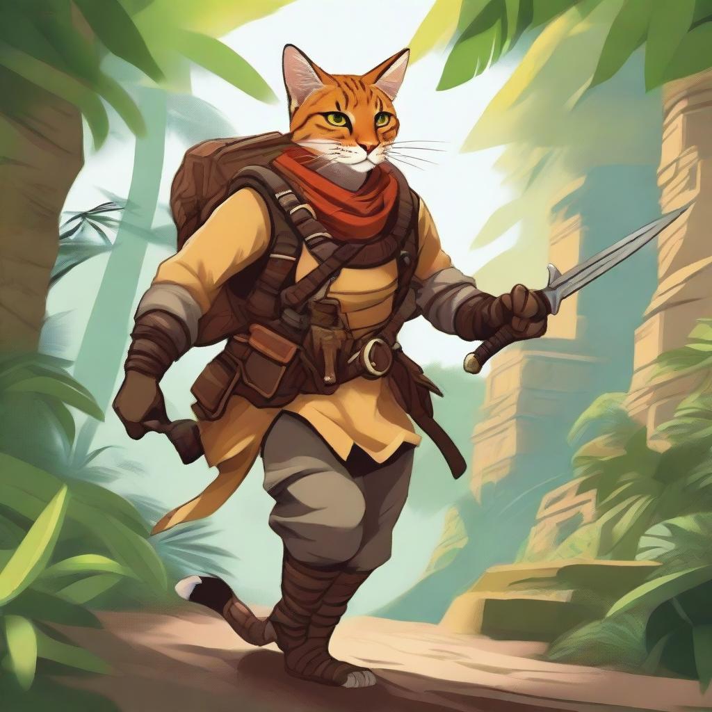 A detailed illustration of a Tabaxi adventurer embarking on a thrilling quest