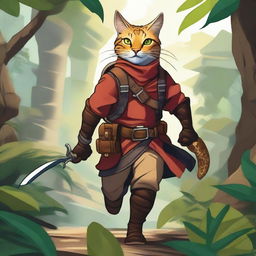 A detailed illustration of a Tabaxi adventurer embarking on a thrilling quest