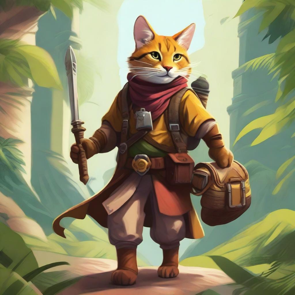 A detailed illustration of a Tabaxi adventurer embarking on a thrilling quest