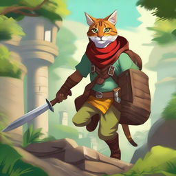 A detailed illustration of a Tabaxi adventurer embarking on a thrilling quest