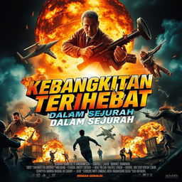 Create a dynamic and action-packed movie poster with the title 'Kebangkitan Terhebat Dalam Sejarah' prominently displayed