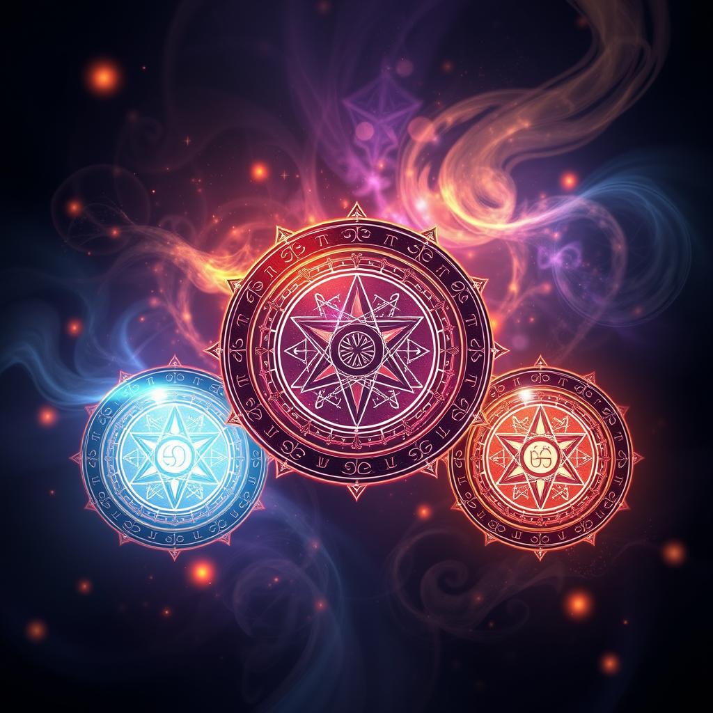 Create a magical inspired background featuring three mystical circles