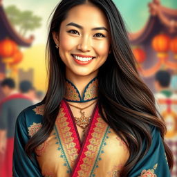 A beautiful portrait of a woman with a mix of Asian and Latina features