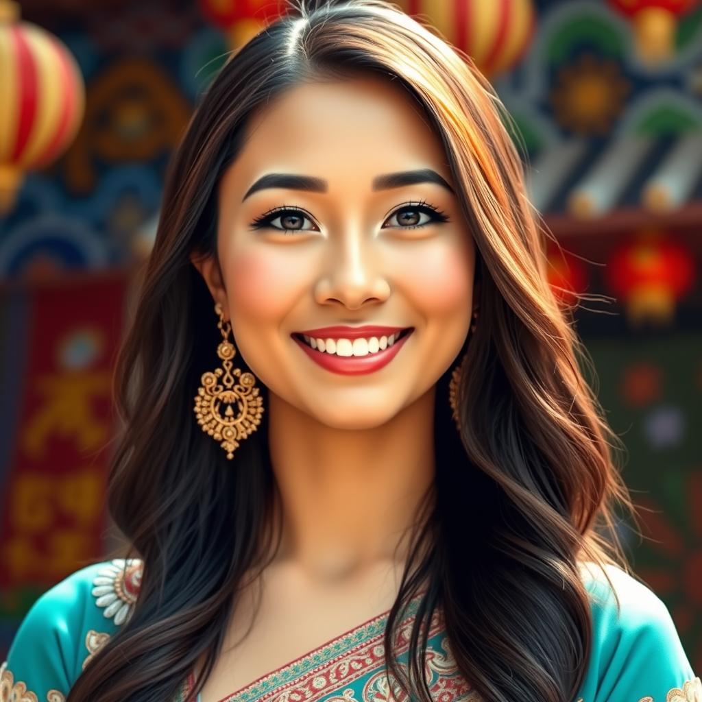 A beautiful portrait of a woman with a mix of Asian and Latina features