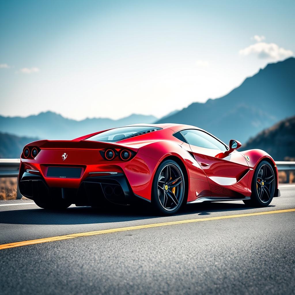 A highly detailed image of a Ferrari SF90 Stradale, showcasing its sleek design, aerodynamic curves, and vibrant red color