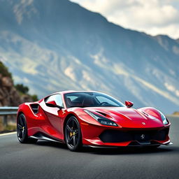 A highly detailed image of a Ferrari SF90 Stradale, showcasing its sleek design, aerodynamic curves, and vibrant red color