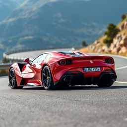 A highly detailed image of a Ferrari SF90 Stradale, showcasing its sleek design, aerodynamic curves, and vibrant red color