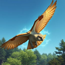 A majestic Dungeons and Dragons owl druid soaring through the sky