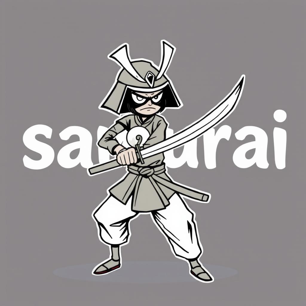 A stickman dressed as a samurai wielding a katana, slicing through the word 'samurai' written in bold letters