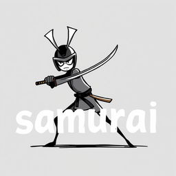 A stickman dressed as a samurai wielding a katana, slicing through the word 'samurai' written in bold letters