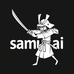 A stickman dressed as a samurai wielding a katana, slicing through the word 'samurai' written in bold letters