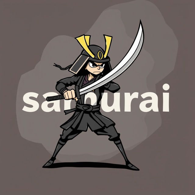 A stickman dressed as a samurai wielding a katana, slicing through the word 'samurai' written in bold letters