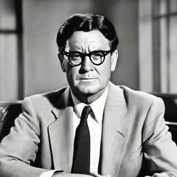 A classic portrait of Atticus Finch, the iconic character from 'To Kill a Mockingbird