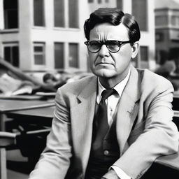 A classic portrait of Atticus Finch, the iconic character from 'To Kill a Mockingbird