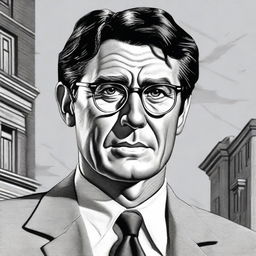 A detailed portrait of Gregory Peck as Atticus Finch from the movie 'To Kill a Mockingbird