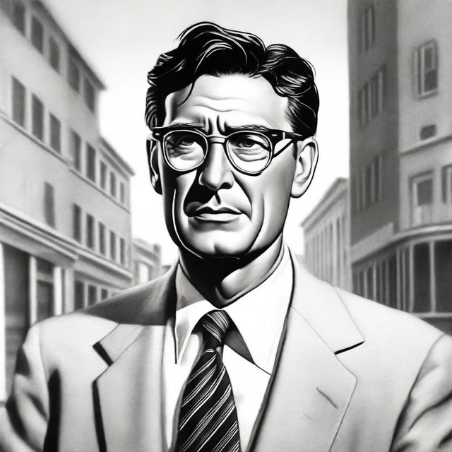 A detailed portrait of Gregory Peck as Atticus Finch from the movie 'To Kill a Mockingbird