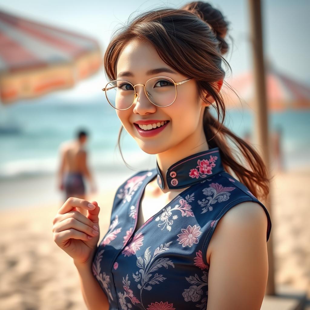 A full view, push-pull shot, HDR portrait of a smiling and charming young woman in a lifestyle photo