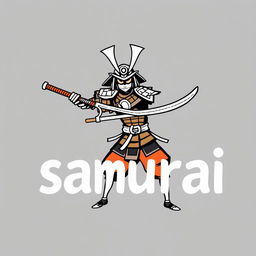 A stickman samurai in traditional samurai armor, wielding a katana, slicing through the word 'samurai' written in bold letters