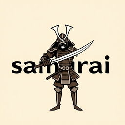 A stickman samurai in traditional samurai armor, wielding a katana, slicing through the word 'samurai' written in bold letters