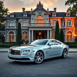 A luxurious background featuring a mansion and an expensive car