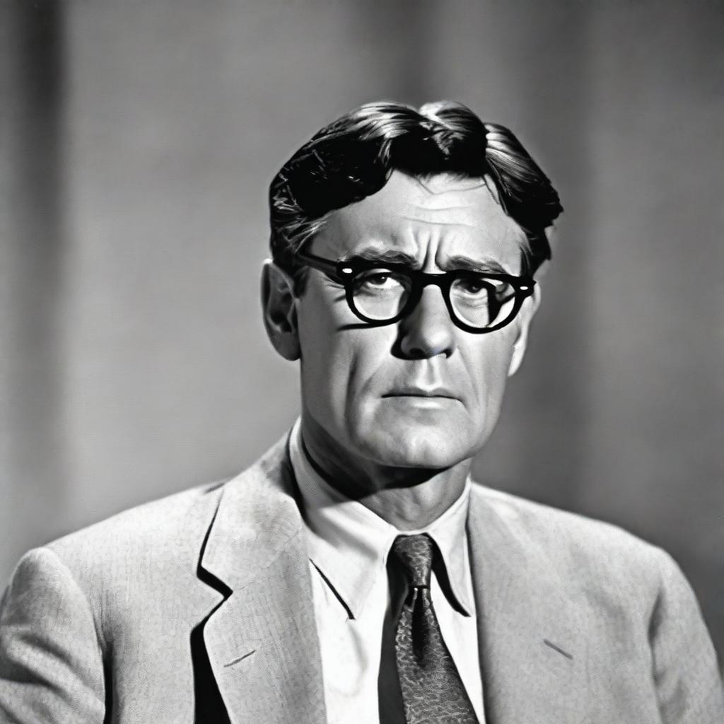 A classic portrait of Atticus Finch as portrayed by Gregory Peck in the film adaptation of 'To Kill a Mockingbird