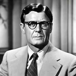 A classic portrait of Atticus Finch as portrayed by Gregory Peck in the film adaptation of 'To Kill a Mockingbird