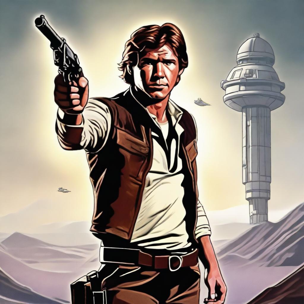 A heroic and adventurous portrait of Han Solo from Star Wars