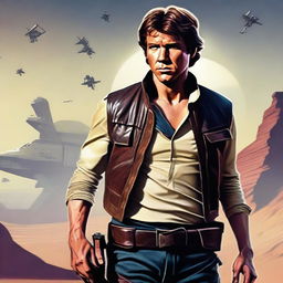 A heroic and adventurous portrait of Han Solo from Star Wars