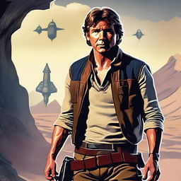 A heroic and adventurous portrait of Han Solo from Star Wars