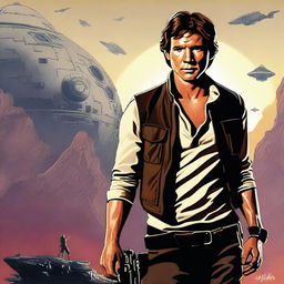 A heroic and adventurous portrait of Han Solo from Star Wars