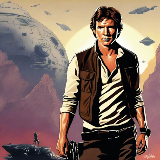 A heroic and adventurous portrait of Han Solo from Star Wars