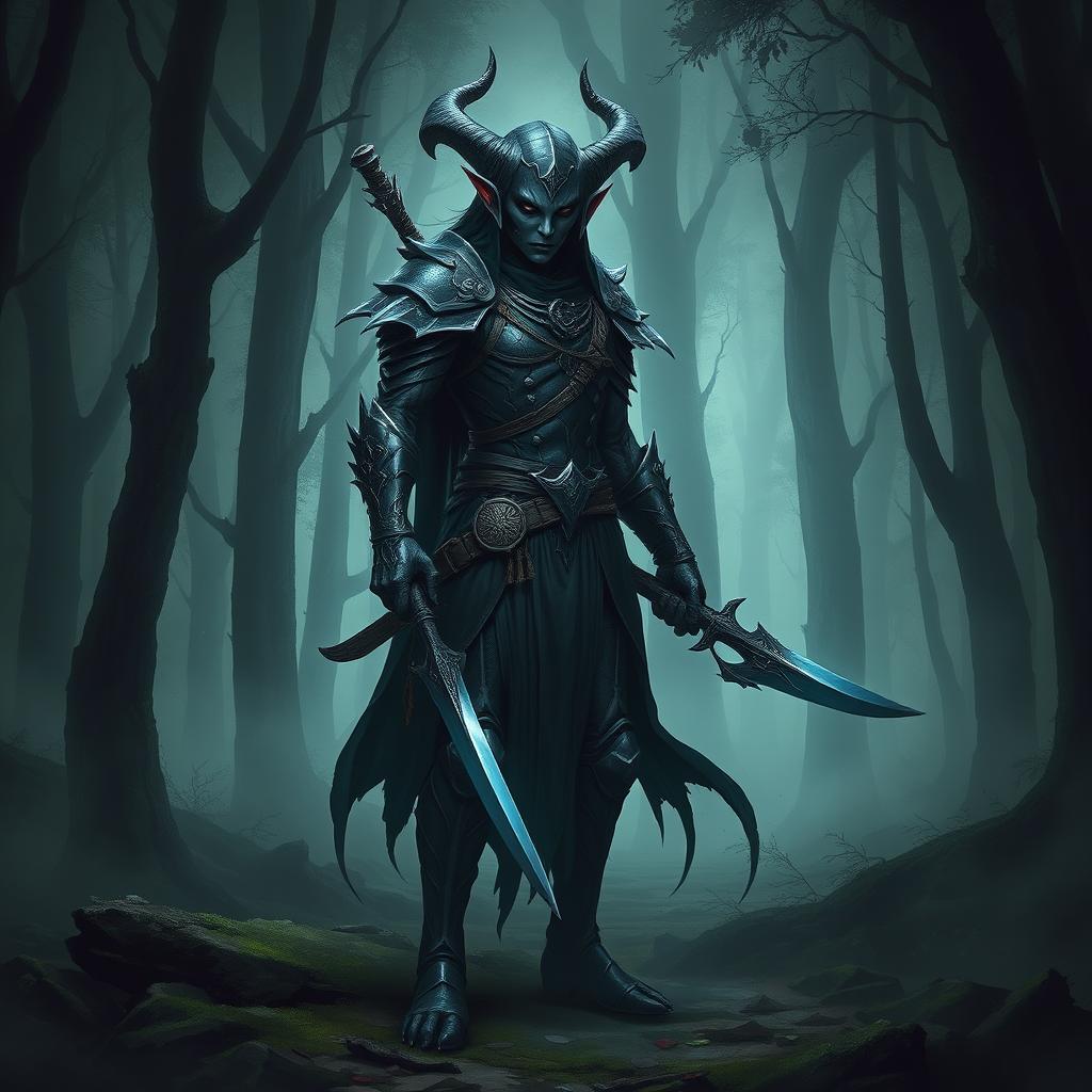 Dark Elf Monster Hunter in Enchanted Forest | Idyllic AI Ideas