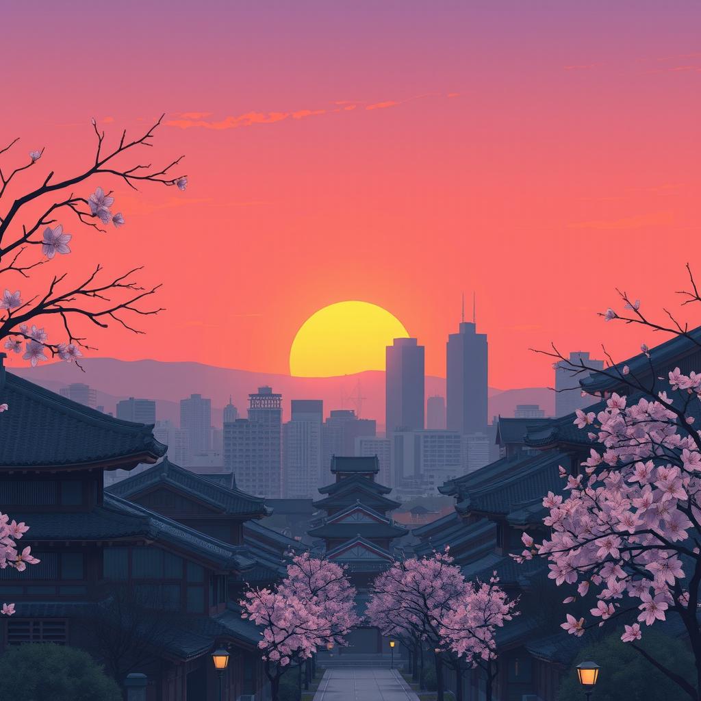 A serene lo-fi scene of Seoul at sunset