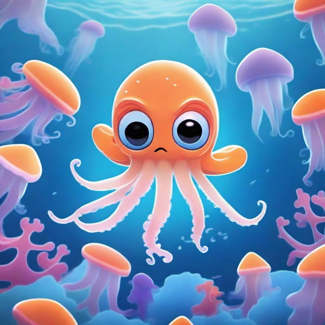 An adventurous little squid exploring the magical underwater world beneath the Antarctic Ocean's ice