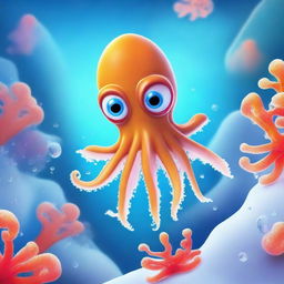 An adventurous little squid exploring the magical underwater world beneath the Antarctic Ocean's ice