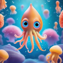 An adventurous little squid exploring the magical underwater world beneath the Antarctic Ocean's ice