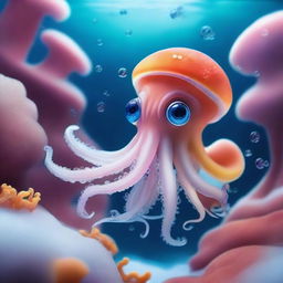 An adventurous little squid exploring the magical underwater world beneath the Antarctic Ocean's ice