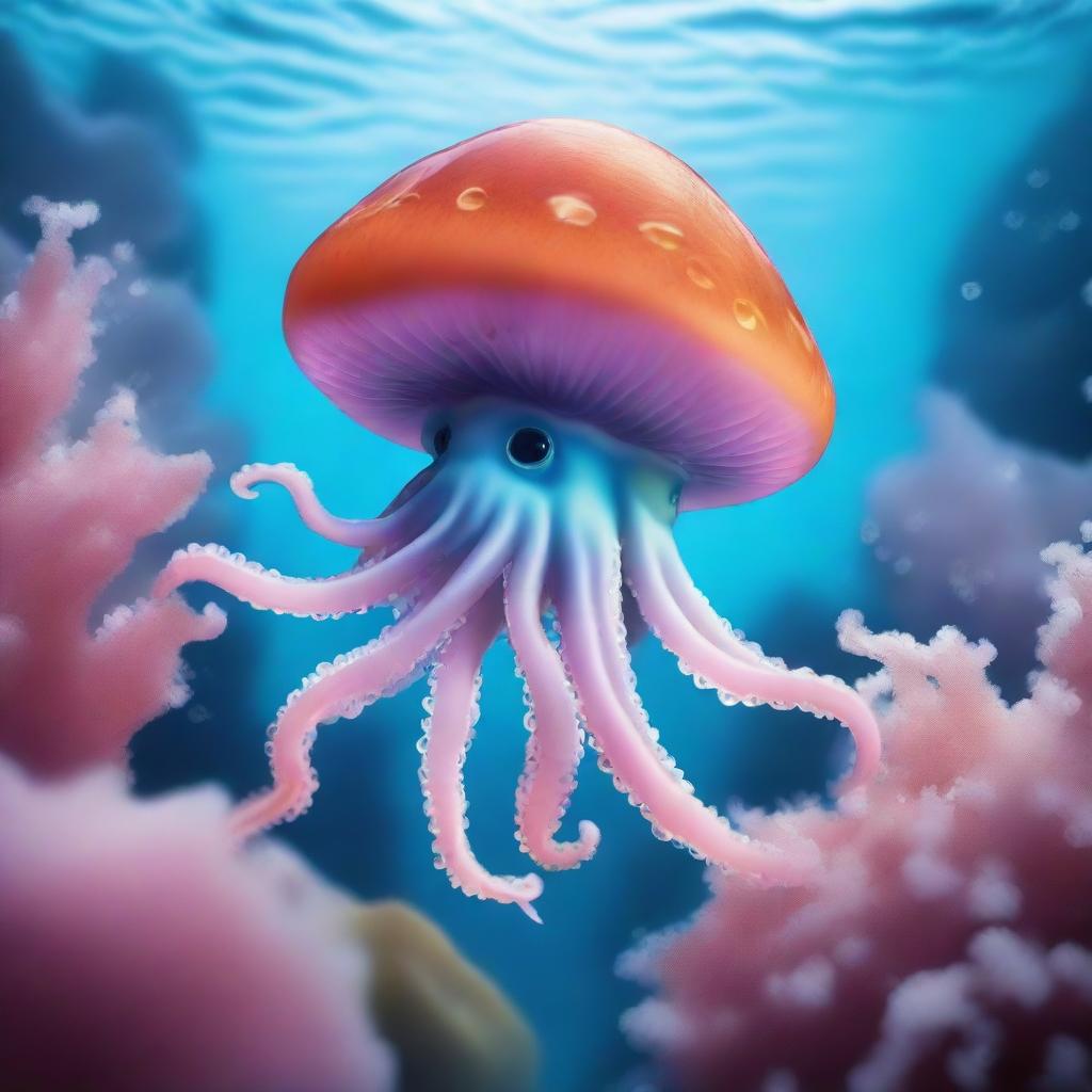 An adventurous little squid exploring the magical underwater world beneath the Antarctic Ocean's ice