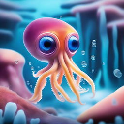 An adventurous little squid exploring the magical underwater world beneath the Antarctic Ocean's ice