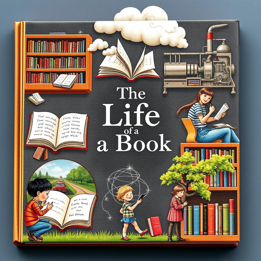 A creative and imaginative book cover illustrating the life of a book