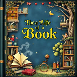 An enchanting and detailed book cover titled 'The Life of a Book'