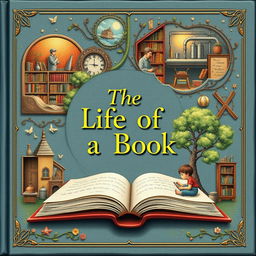 An enchanting and detailed book cover titled 'The Life of a Book'