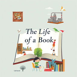 A beautifully illustrated book cover titled 'The Life of a Book'