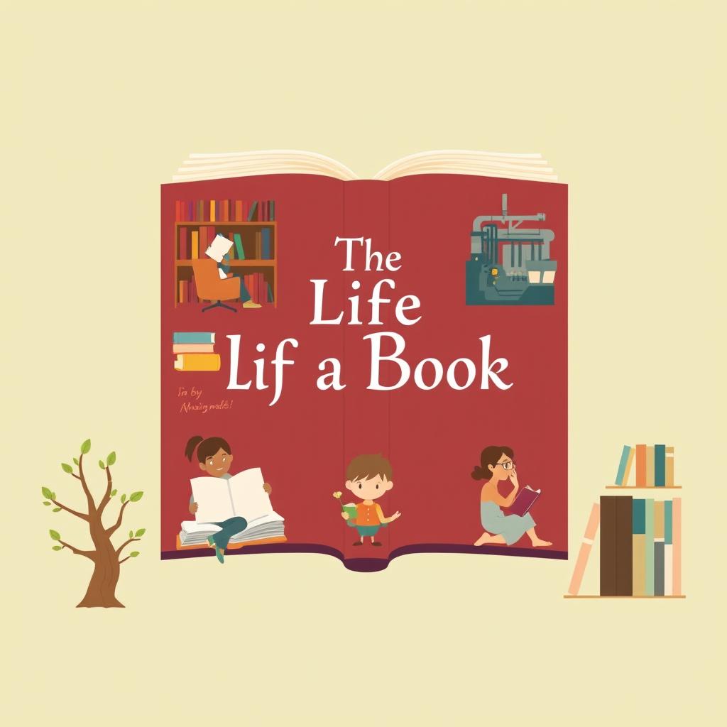 Illustrate a book cover titled 'The Life of a Book'